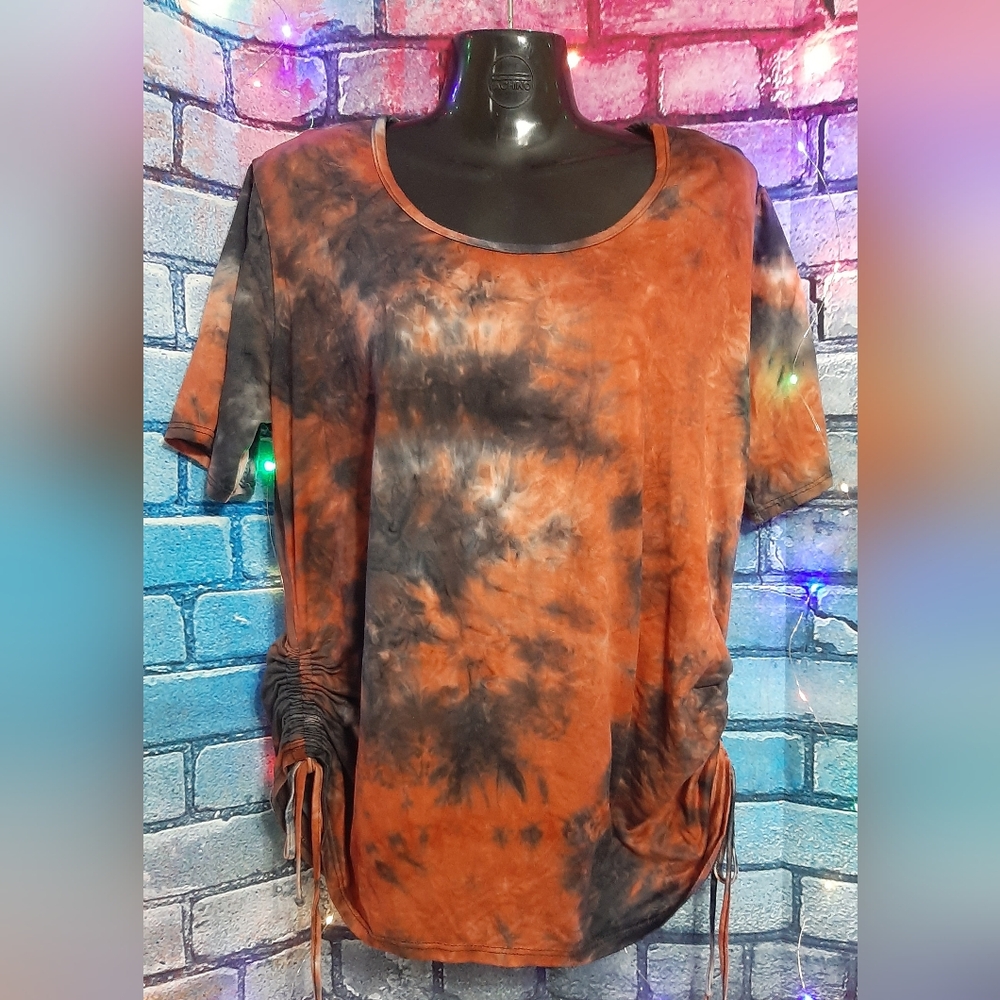 Park Avenue Tie-Dye Short Sleeve Top Witj Tie Up Sides Size Large